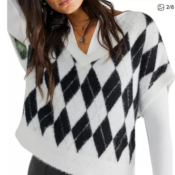 Free People Through the Motions Short Sleeve Argyle Sweater Vest Size Medium - Picture 1 of 8